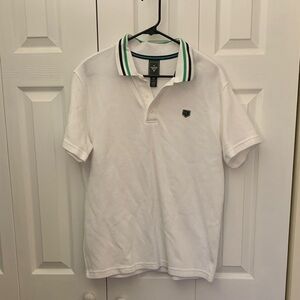 White Polo Shirt with Green and Navy Trim